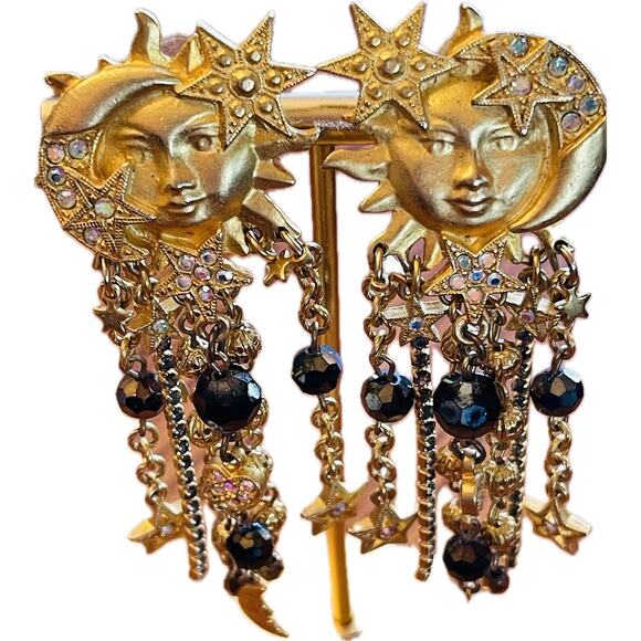 VINTAGE Celestial KIRKS FOLLEY earrings sun moon star dangle with BRACLET READ - Picture 3 of 16